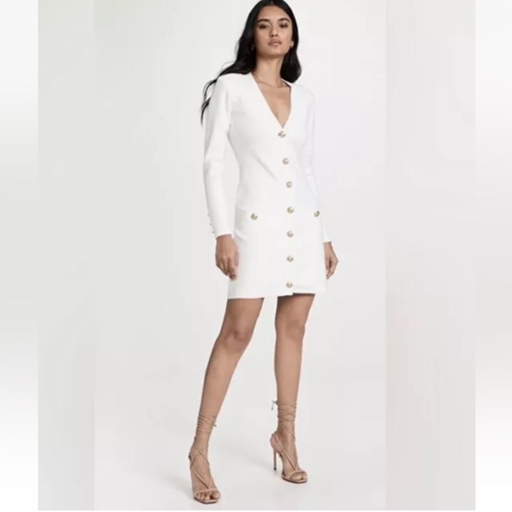 L'AGENCE Breanna Women's White V-Neck Long Sleeves Mini Dress . Size M